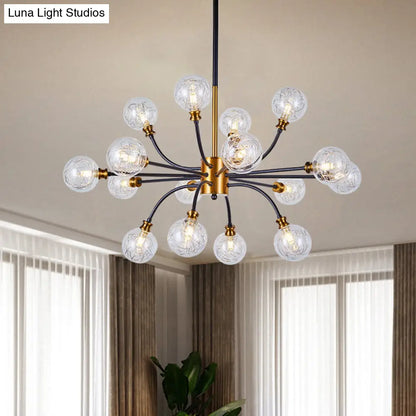 DecorBites™ Bubble Suspended Lighting: Contemporary Glass Chandelier with 12/16-Lights and Elegant Curvy Arm in Black and Gold