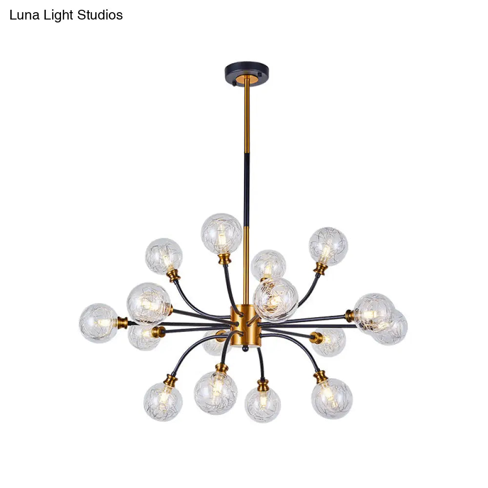 DecorBites™ Bubble Suspended Lighting: Contemporary Glass Chandelier with 12/16-Lights and Elegant Curvy Arm in Black and Gold
