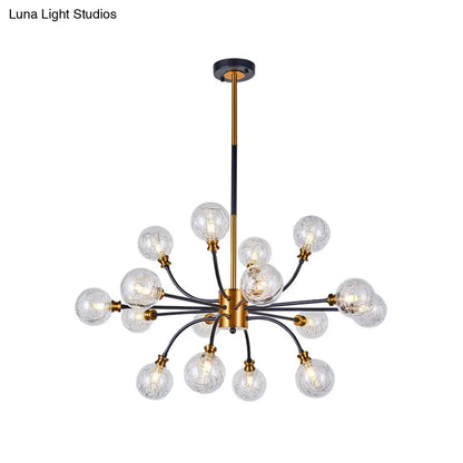 DecorBites™ Bubble Suspended Lighting: Contemporary Glass Chandelier with 12/16-Lights and Elegant Curvy Arm in Black and Gold