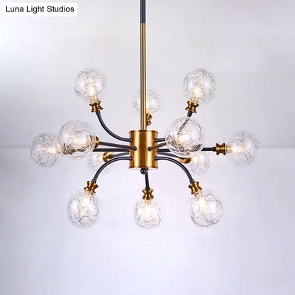 DecorBites™ Bubble Suspended Lighting: Contemporary Glass Chandelier with 12/16-Lights and Elegant Curvy Arm in Black and Gold