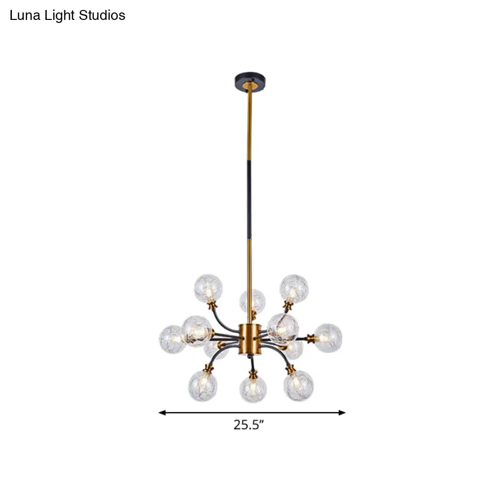 DecorBites™ Bubble Suspended Lighting: Contemporary Glass Chandelier with 12/16-Lights and Elegant Curvy Arm in Black and Gold