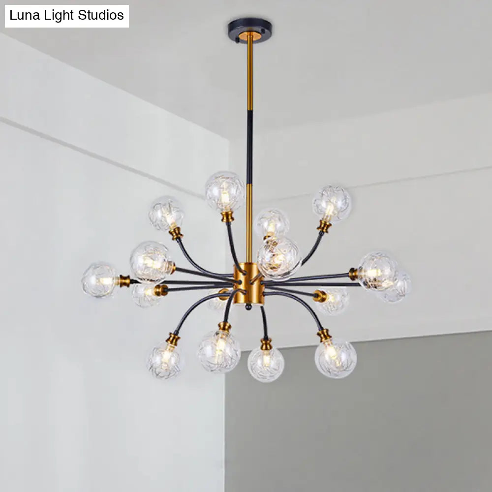 DecorBites™ Bubble Suspended Lighting: Contemporary Glass Chandelier with 12/16-Lights and Elegant Curvy Arm in Black and Gold