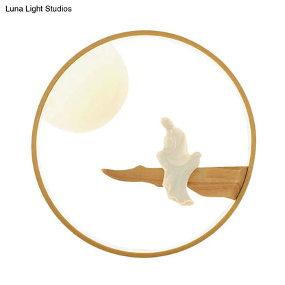 Buddha Wooden Mural LED Wall Lamp in Black/Beige for Bedside