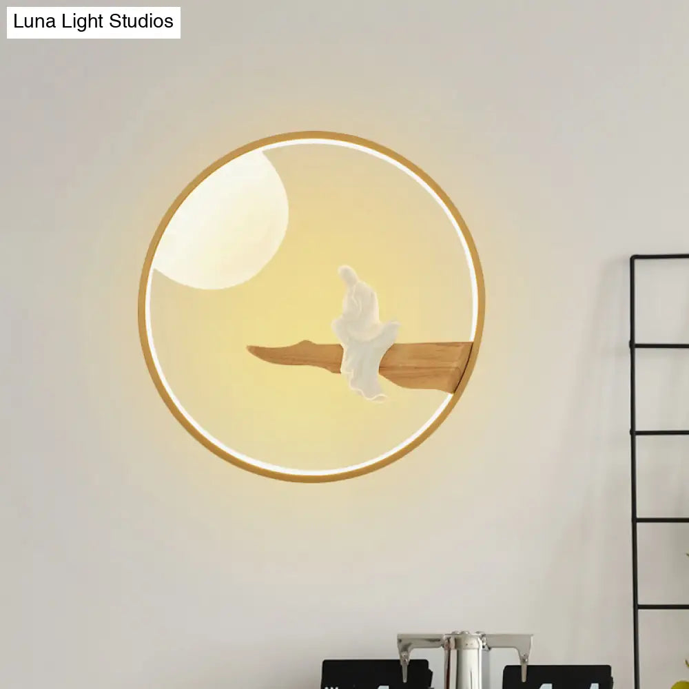 Buddha Wooden Mural LED Wall Lamp in Black/Beige for Bedside