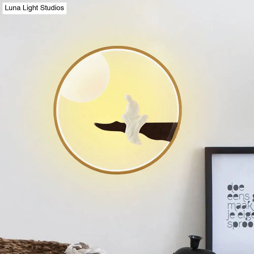 Buddha Wooden Mural LED Wall Lamp in Black/Beige for Bedside