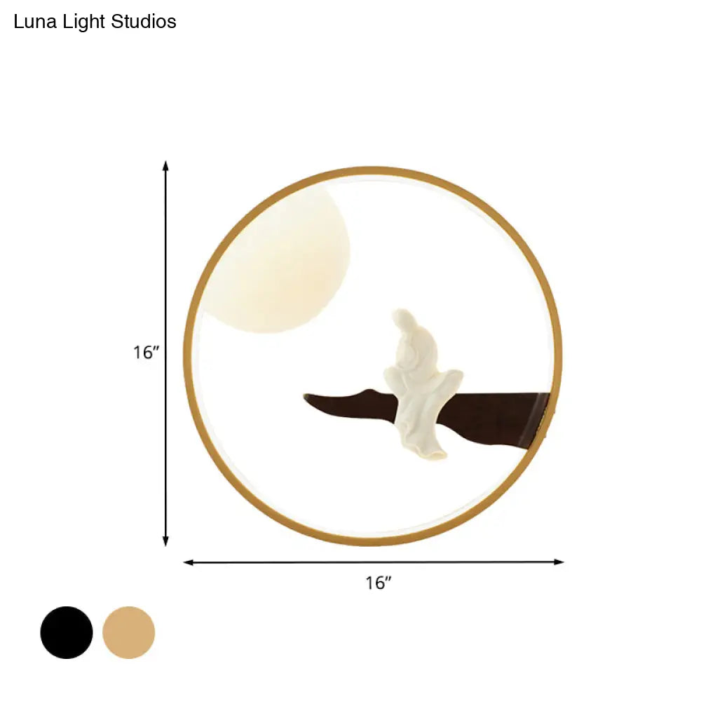 Buddha Wooden Mural LED Wall Lamp in Black/Beige for Bedside