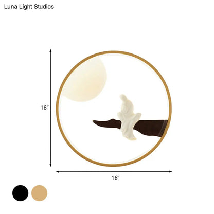 Buddha Wooden Mural LED Wall Lamp in Black/Beige for Bedside