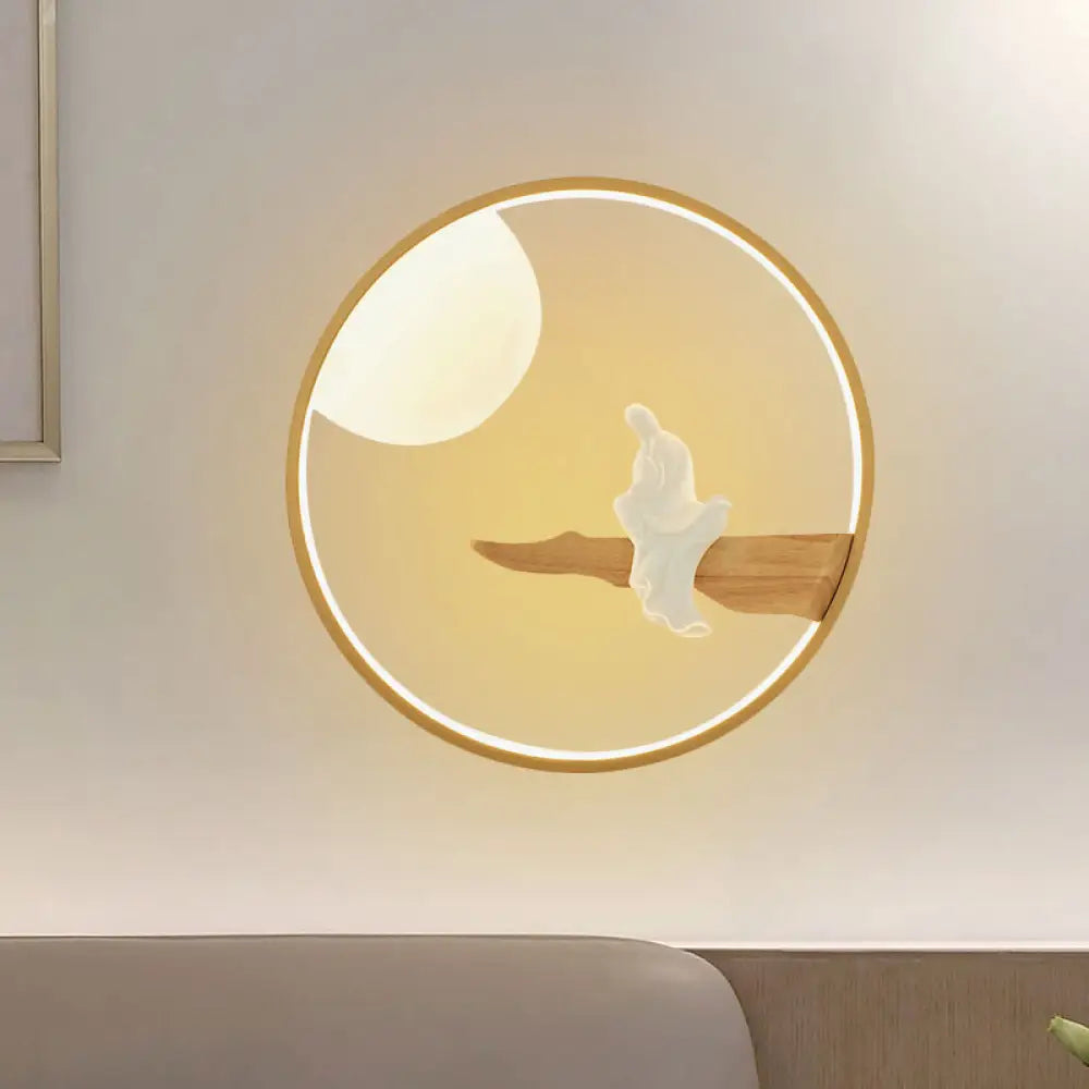 Buddha Wooden Mural LED Wall Lamp in Black/Beige for Bedside