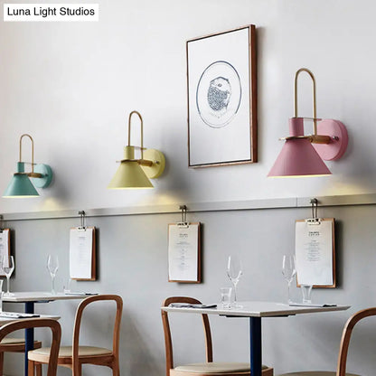 Bugle-Shaped Macaron Wall Light with Metal Shade for Bedroom