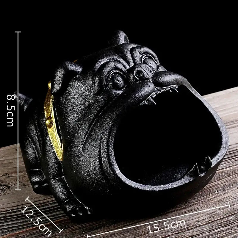 Black cast iron bulldog sunglasses ceramic ashtray with gold collar detail for living room decor set of 4