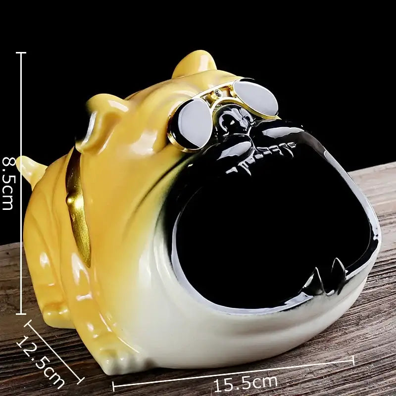 Yellow and black ceramic ashtray bulldog sunglasses ceramic with gold-trimmed goggles for living room decor set of 4
