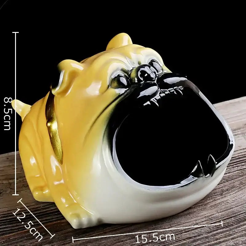 Yellow and black ceramic bulldog sunglasses ceramic ashtray with glossy finish for living room decor set of 4