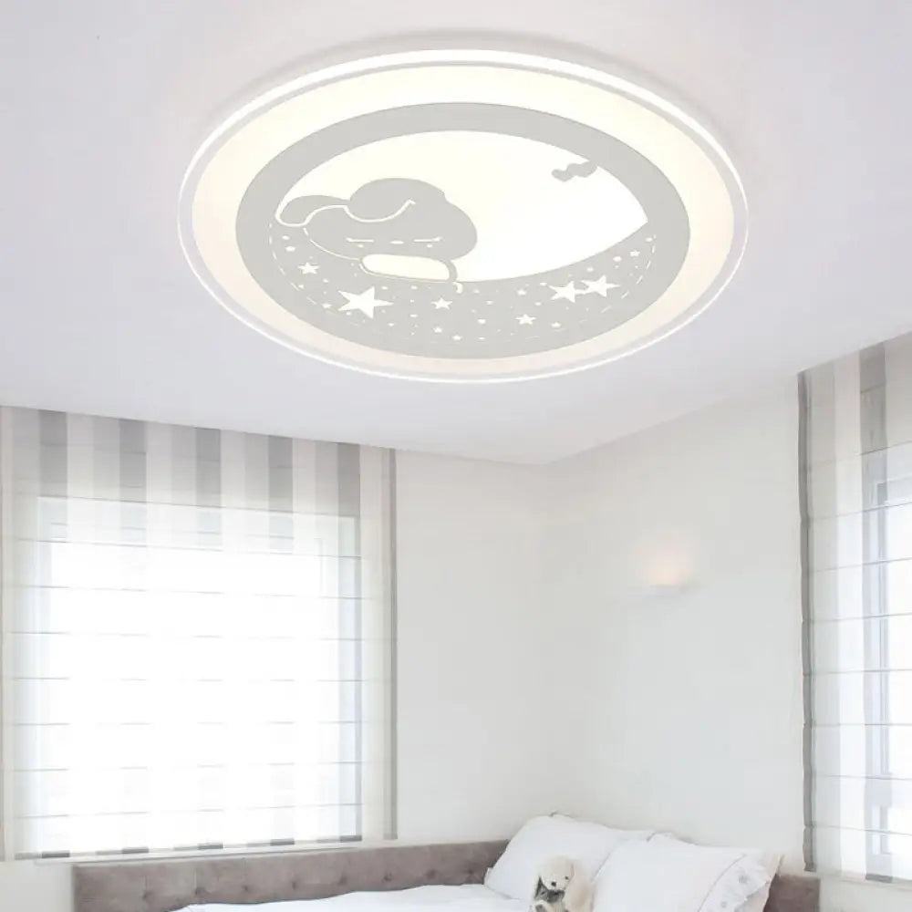 DecorBites™ Bunny Moon LED Ceiling Lamp for Kindergarten with Animal Ceiling Mount Light in White