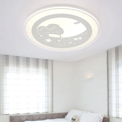 DecorBites™ Bunny Moon LED Ceiling Lamp for Kindergarten with Animal Ceiling Mount Light in White