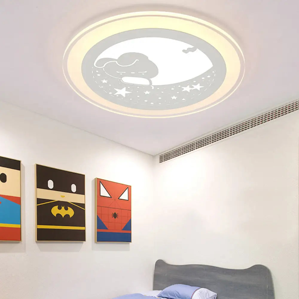 DecorBites™ Bunny Moon LED Ceiling Lamp for Kindergarten with Animal Ceiling Mount Light in White