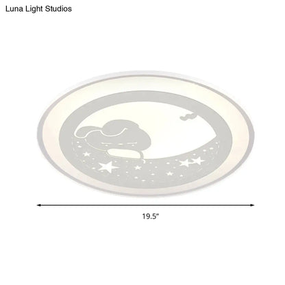 DecorBites™ Bunny Moon LED Ceiling Lamp for Kindergarten with Animal Ceiling Mount Light in White