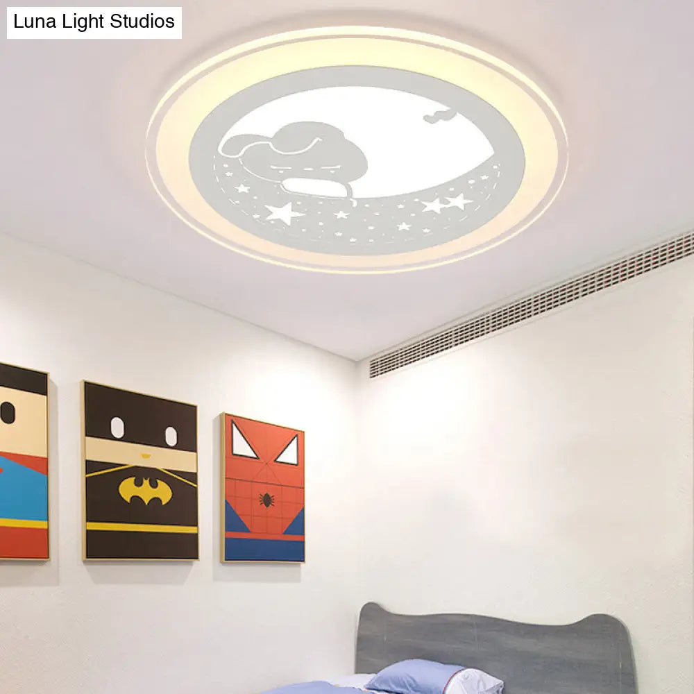 DecorBites™ Bunny Moon LED Ceiling Lamp for Kindergarten with Animal Ceiling Mount Light in White