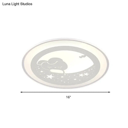 DecorBites™ Bunny Moon LED Ceiling Lamp for Kindergarten with Animal Ceiling Mount Light in White