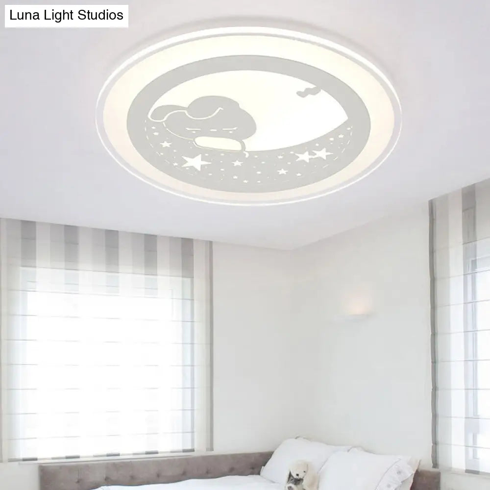 DecorBites™ Bunny Moon LED Ceiling Lamp for Kindergarten with Animal Ceiling Mount Light in White