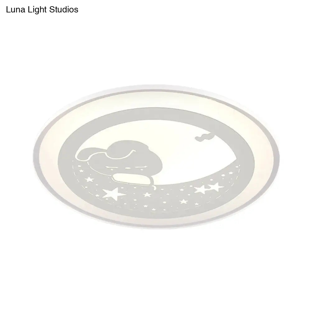 DecorBites™ Bunny Moon LED Ceiling Lamp for Kindergarten with Animal Ceiling Mount Light in White