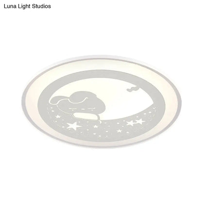 DecorBites™ Bunny Moon LED Ceiling Lamp for Kindergarten with Animal Ceiling Mount Light in White