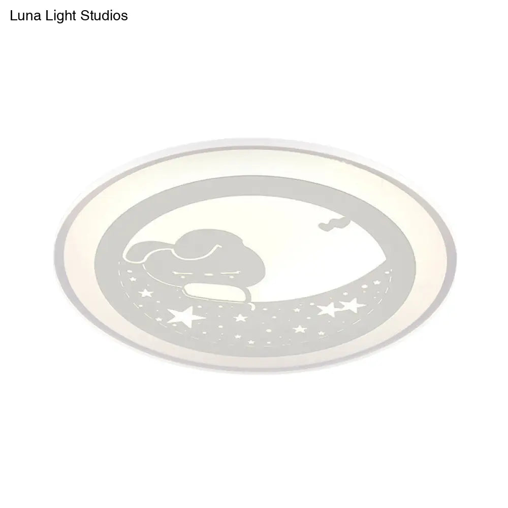 DecorBites™ Bunny Moon LED Ceiling Lamp for Kindergarten with Animal Ceiling Mount Light in White