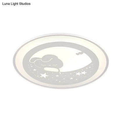 DecorBites™ Bunny Moon LED Ceiling Lamp for Kindergarten with Animal Ceiling Mount Light in White