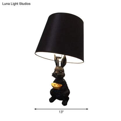 Bunny Reading Light: Child Bedroom Desk Lamp with Animal Design – Black Resin, Tapered Shade, 1 Bulb