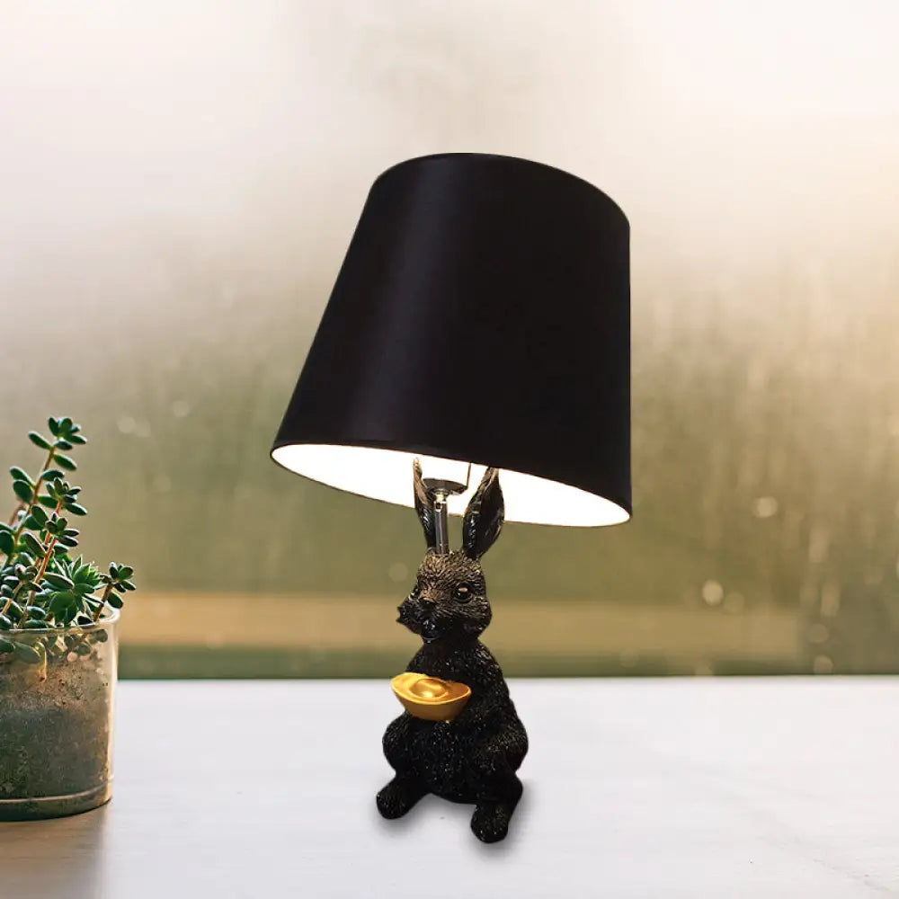 Bunny Reading Light: Child Bedroom Desk Lamp with Animal Design – Black Resin, Tapered Shade, 1 Bulb
