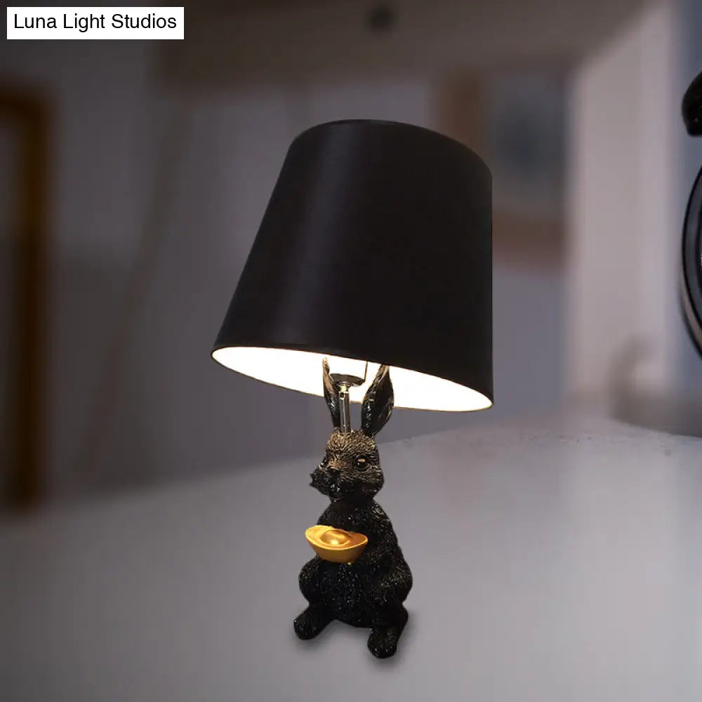 Bunny Reading Light: Child Bedroom Desk Lamp with Animal Design – Black Resin, Tapered Shade, 1 Bulb