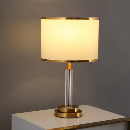 Burgundy/Beige Crystal Table Lamp with Traditional Fabric Shade - Elegant Circular Design
