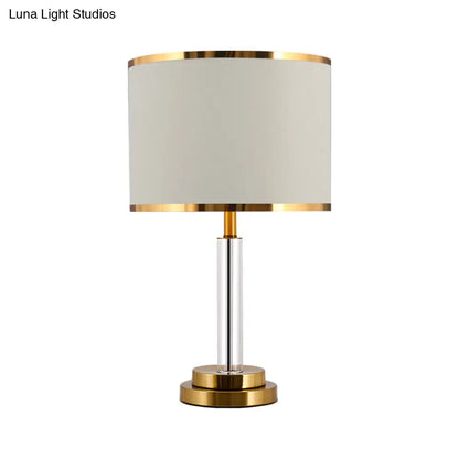 Burgundy/Beige Crystal Table Lamp with Traditional Fabric Shade - Elegant Circular Design