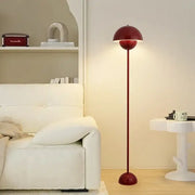 A sleek burgundy bud floor lamp with a rounded flower shade and matching base ideal for bedroom decorbites bud floor lamp