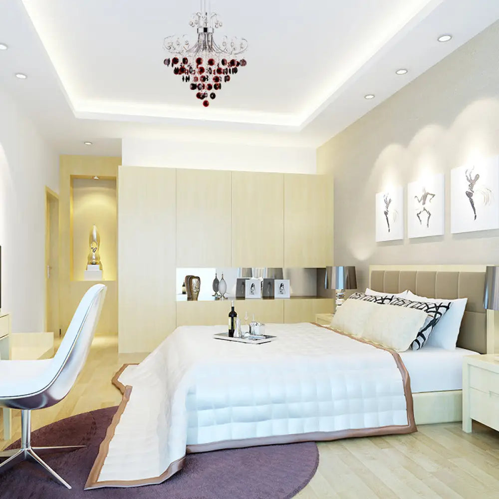 Lámpara colgante de cristal burdeos con acabado cromado - Lámpara de araña moderna de 4 luces para dormitorio