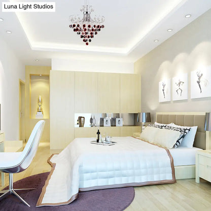 Lámpara colgante de cristal burdeos con acabado cromado - Lámpara de araña moderna de 4 luces para dormitorio