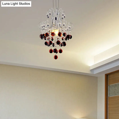 Lámpara colgante de cristal burdeos con acabado cromado - Lámpara de araña moderna de 4 luces para dormitorio