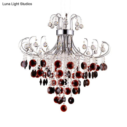 Lámpara colgante de cristal burdeos con acabado cromado - Lámpara de araña moderna de 4 luces para dormitorio