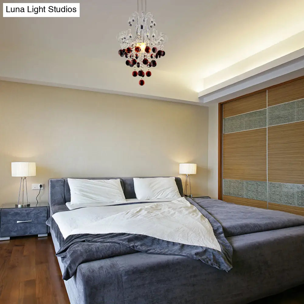 Lámpara colgante de cristal burdeos con acabado cromado - Lámpara de araña moderna de 4 luces para dormitorio