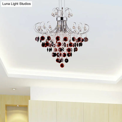Lámpara colgante de cristal burdeos con acabado cromado - Lámpara de araña moderna de 4 luces para dormitorio