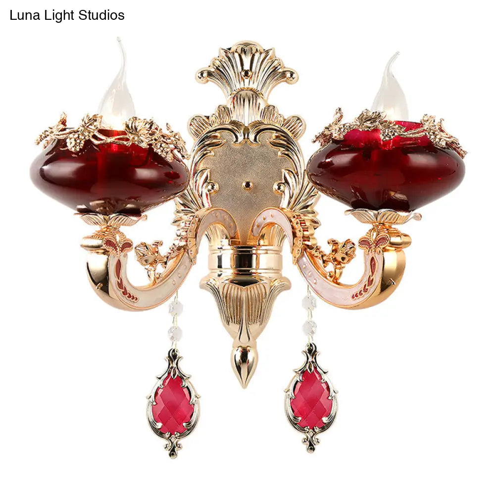Aplique de pared de cristal burdeos con diseño retro de vela sin llama para comedor