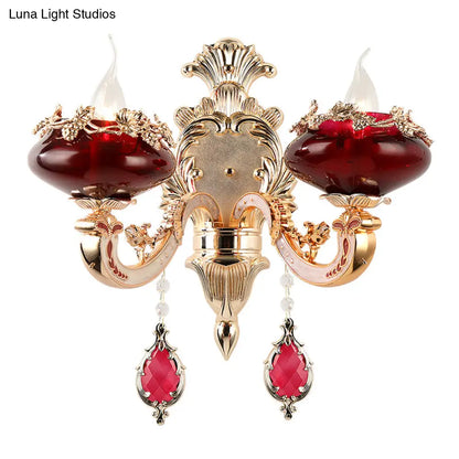 Aplique de pared de cristal burdeos con diseño retro de vela sin llama para comedor