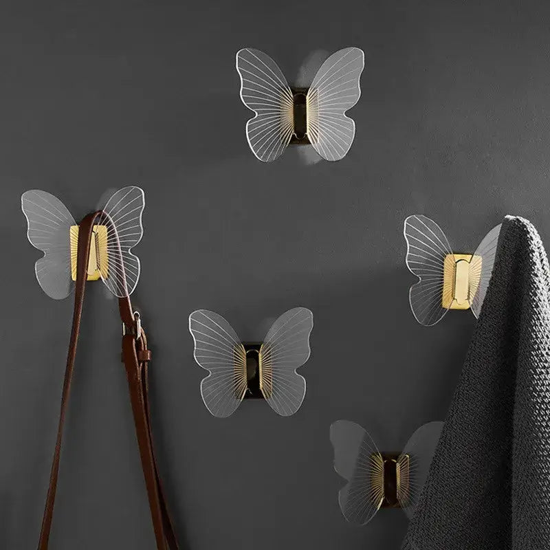 Transparent decorbites butterfly acrylic towel hook with gold-toned metal clasps for bathroom wall decor