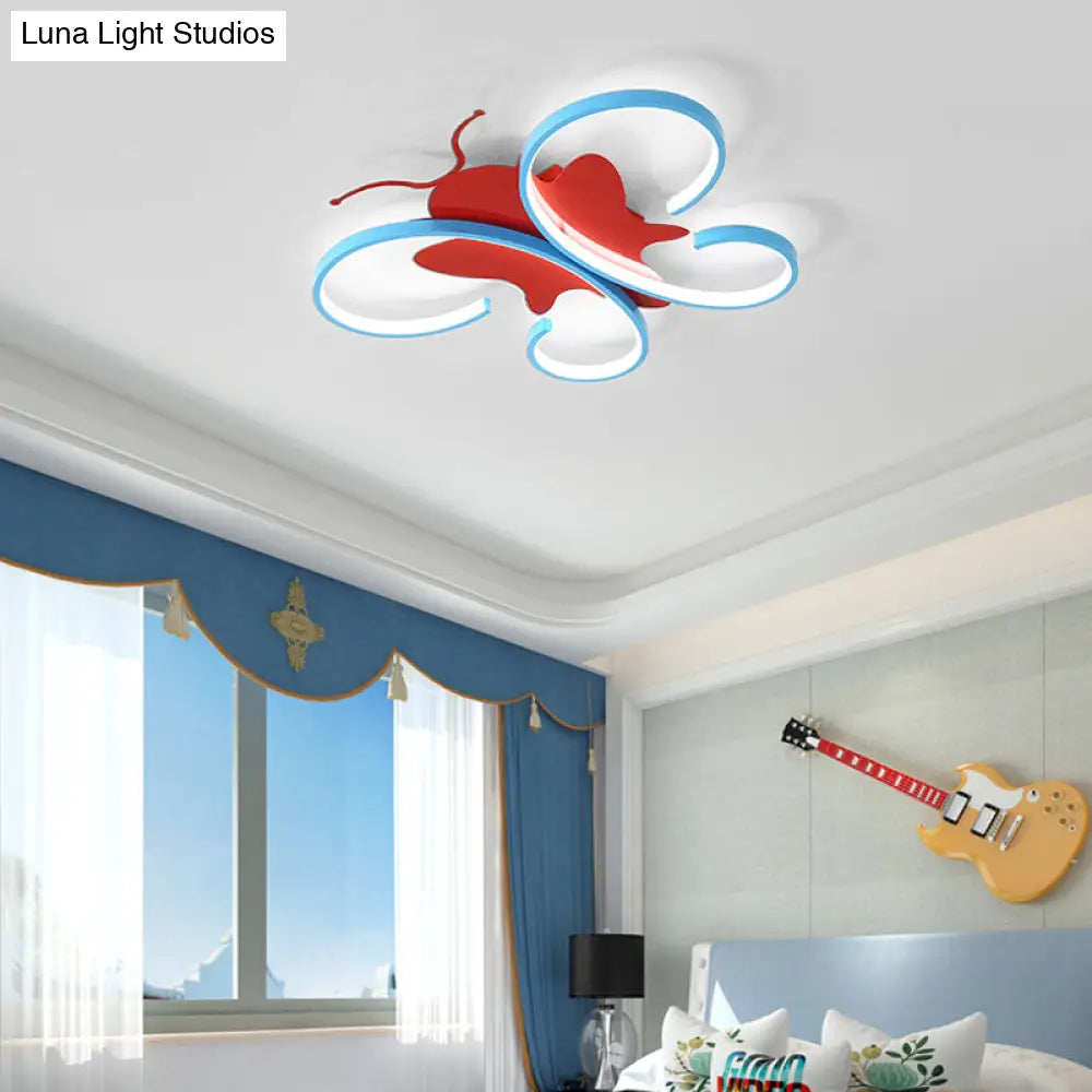DecorBites™ Butterfly Aluminum LED Flush Pendant Light for Kids, Blue/Red Ceiling Light with Warm/White Glow