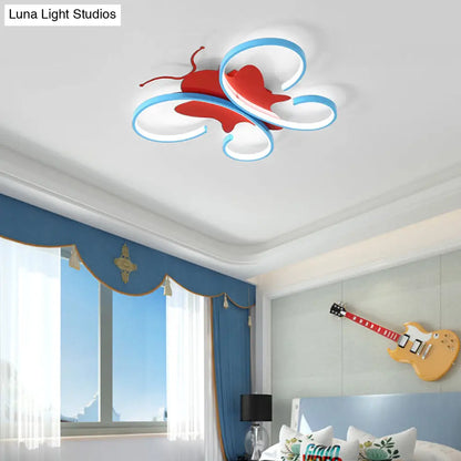DecorBites™ Butterfly Aluminum LED Flush Pendant Light for Kids, Blue/Red Ceiling Light with Warm/White Glow