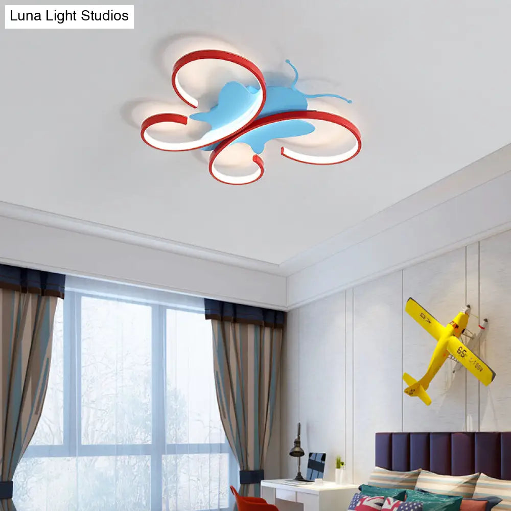 DecorBites™ Butterfly Aluminum LED Flush Pendant Light for Kids, Blue/Red Ceiling Light with Warm/White Glow