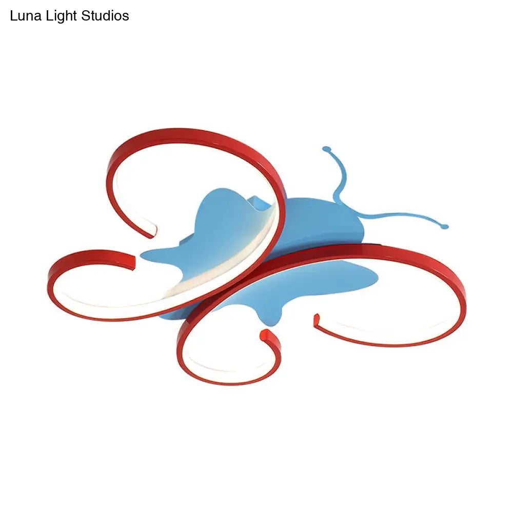 DecorBites™ Butterfly Aluminum LED Flush Pendant Light for Kids, Blue/Red Ceiling Light with Warm/White Glow