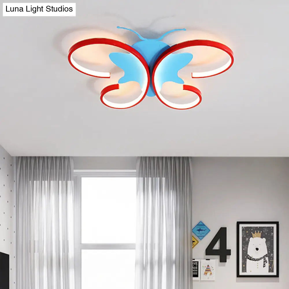 DecorBites™ Butterfly Aluminum LED Flush Pendant Light for Kids, Blue/Red Ceiling Light with Warm/White Glow