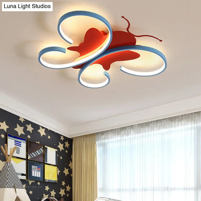 DecorBites™ Butterfly Aluminum LED Flush Pendant Light for Kids, Blue/Red Ceiling Light with Warm/White Glow