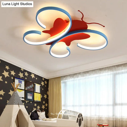 DecorBites™ Butterfly Aluminum LED Flush Pendant Light for Kids, Blue/Red Ceiling Light with Warm/White Glow