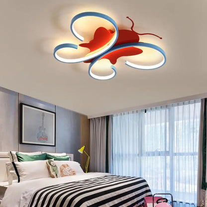 DecorBites™ Butterfly Aluminum LED Flush Pendant Light for Kids, Blue/Red Ceiling Light with Warm/White Glow